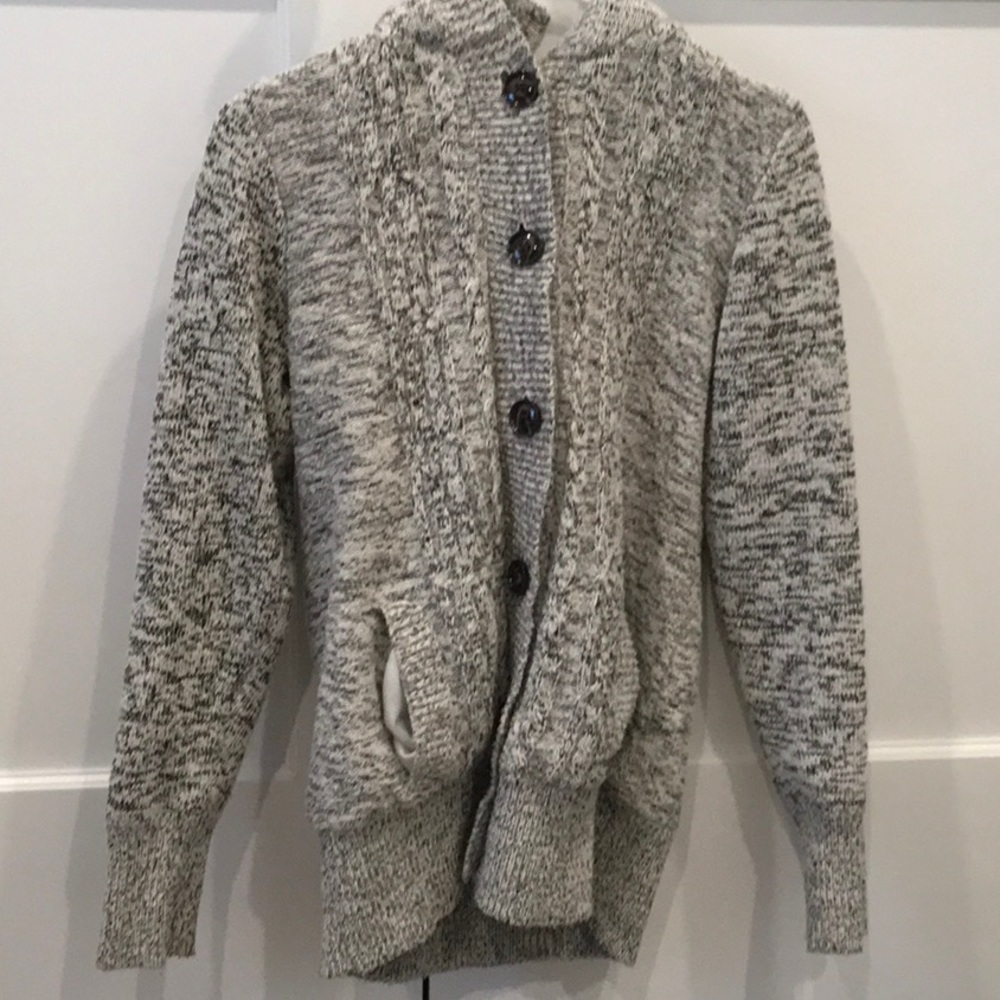 Sidefeel Women Hooded Knit Cardigan Button Cable Sweater Coat